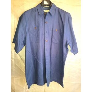 Orvis Men's XL Blue Linen Cotton Short Sleeve Button-Up Shirt Pockets